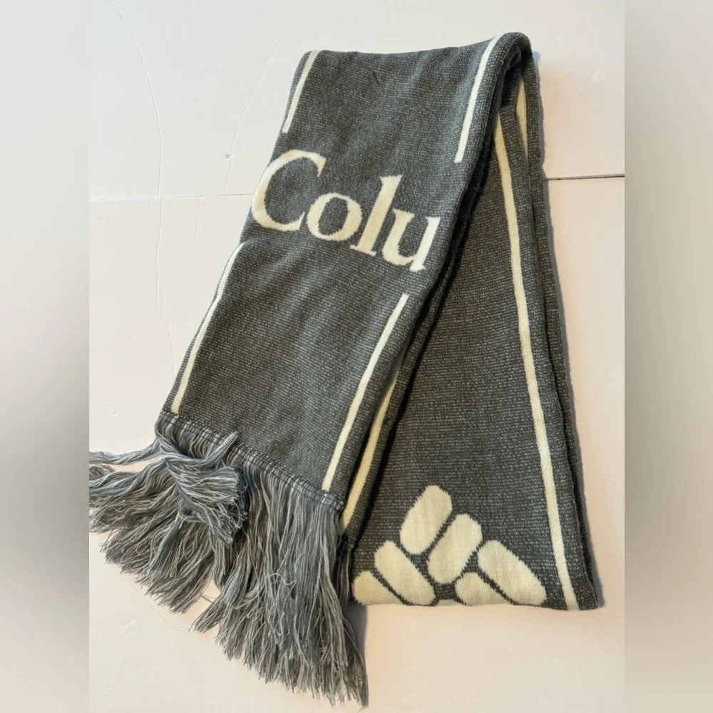 Columbia Fringed Lodge Scarf Large Logo Thick Double Sided Graphic Unisex